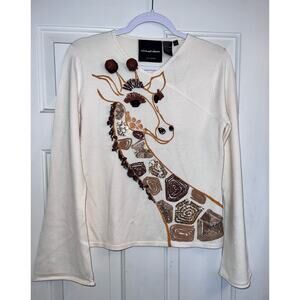 Michael Simon Vintage Giraffe Beaded Spun Silk Blend Sweater - Size Medium
